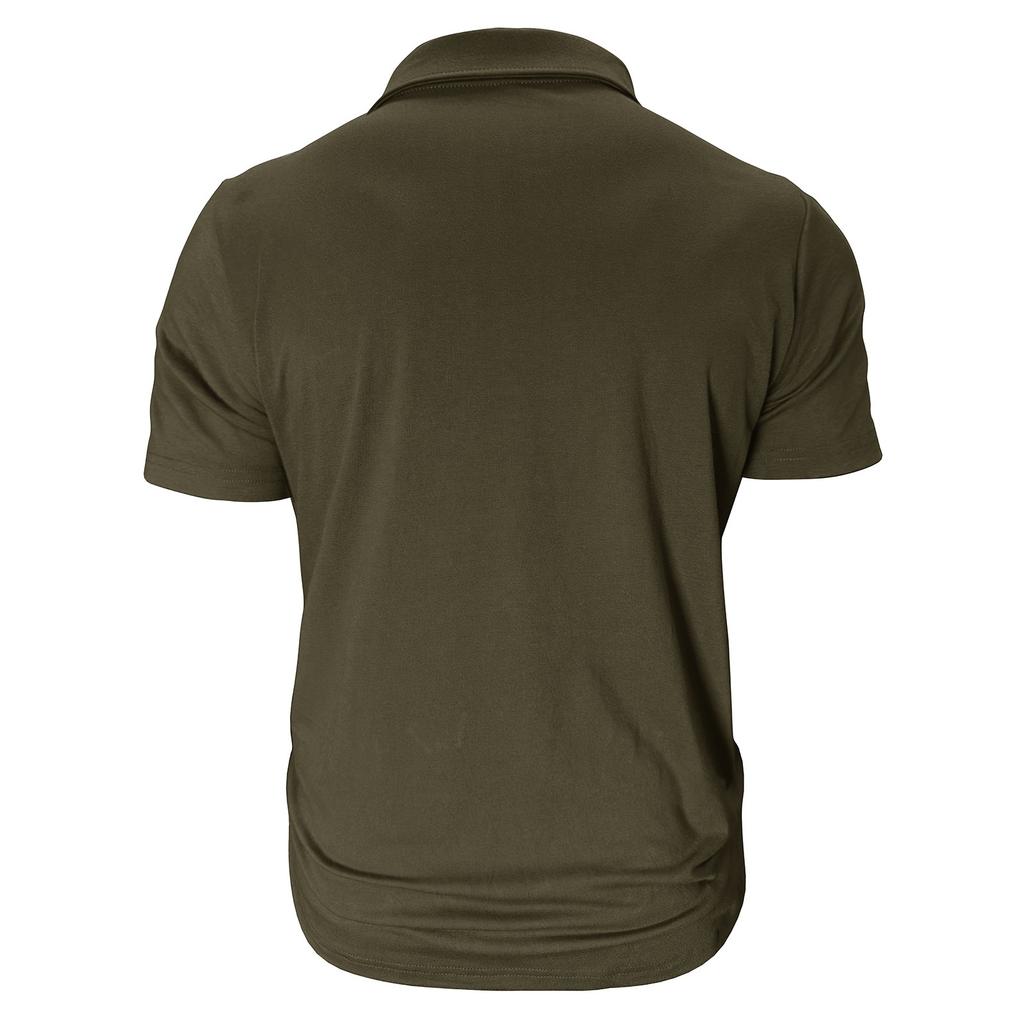 Men's Casual Short Sleeve Work Shirt Slim Fit Polo Style with Dual Chest Pockets Button and Zipper Closure Lightweight Fabric