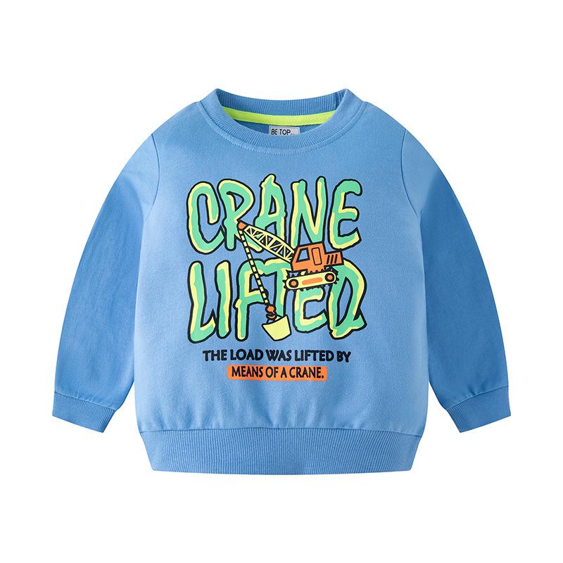 Korean Style Boys Cartoon Letter Sweatshirt - 2026 Autumn Kids Long Sleeve Pullover 110cm