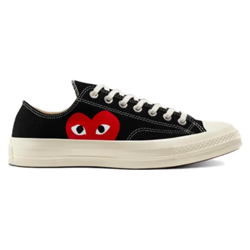 CDG Play X Converse Chuck 70 Plus Round-toe Lace-up Classic Comfort Abrasion Absorbing Low-Top Canvas Shoes Unisex Black and Red