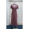Women's Short-sleeved V-neck Loose Slit Striped Long Dress