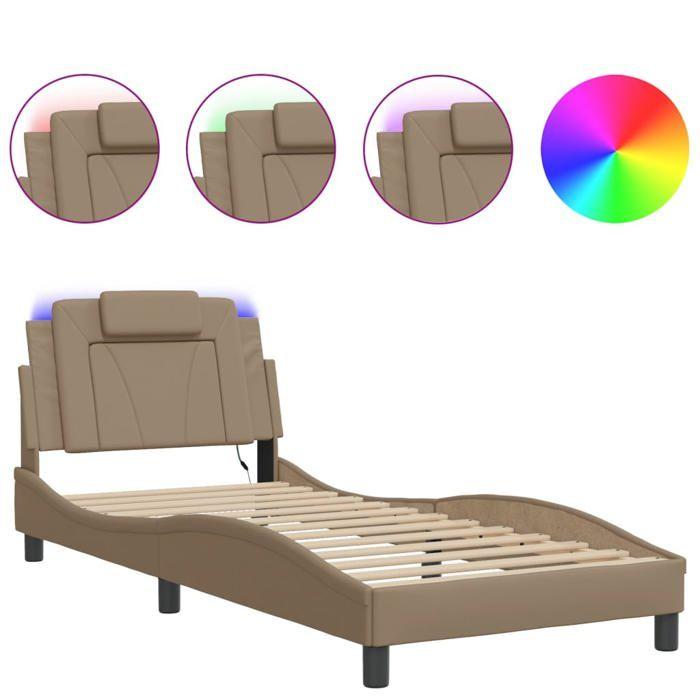 VidaXL Bed Frames with LED Lights, Upholstered Bed with Cushion, Single Bed, Adult Bedroom Bed, Modern, Cappuccino 3213991