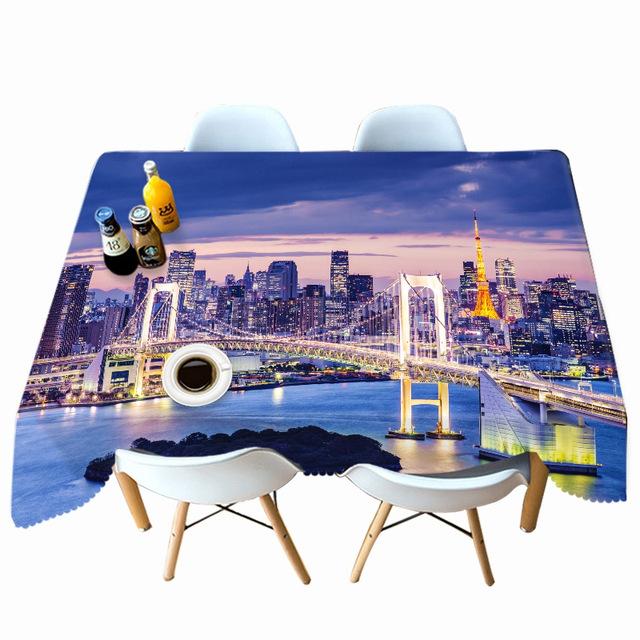 Prosperous City Pattern High -Rise Building Tablecloth Thicken Cotton Rectangular /Round Table Cloth For Wedding Picnic Party