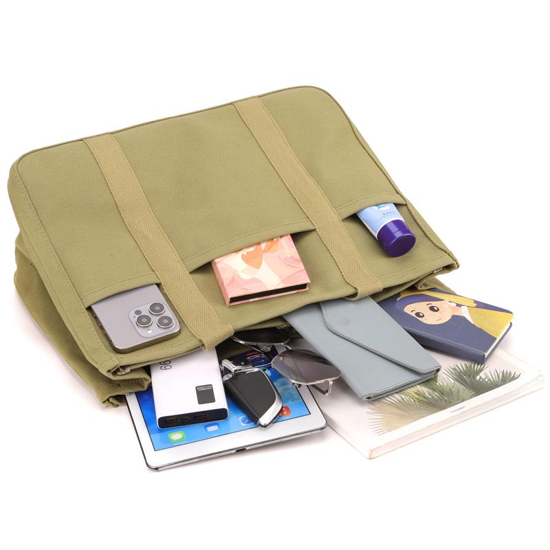 Enkel Canvas Tote Bag Dame Ensfarget Skulderveske Crossbody-veske Studentklasser Bokveske Underarmsveske