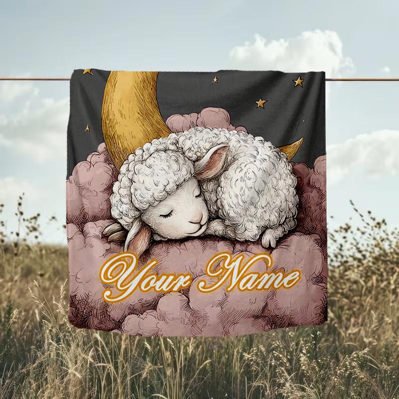 1PC Custom Name Moonlit Dreams Sheep outdooor Flannel blankets Throw Blanket All-Season Throw Gift Bedspread for Couch, Bed, Camping Holiday Birthda