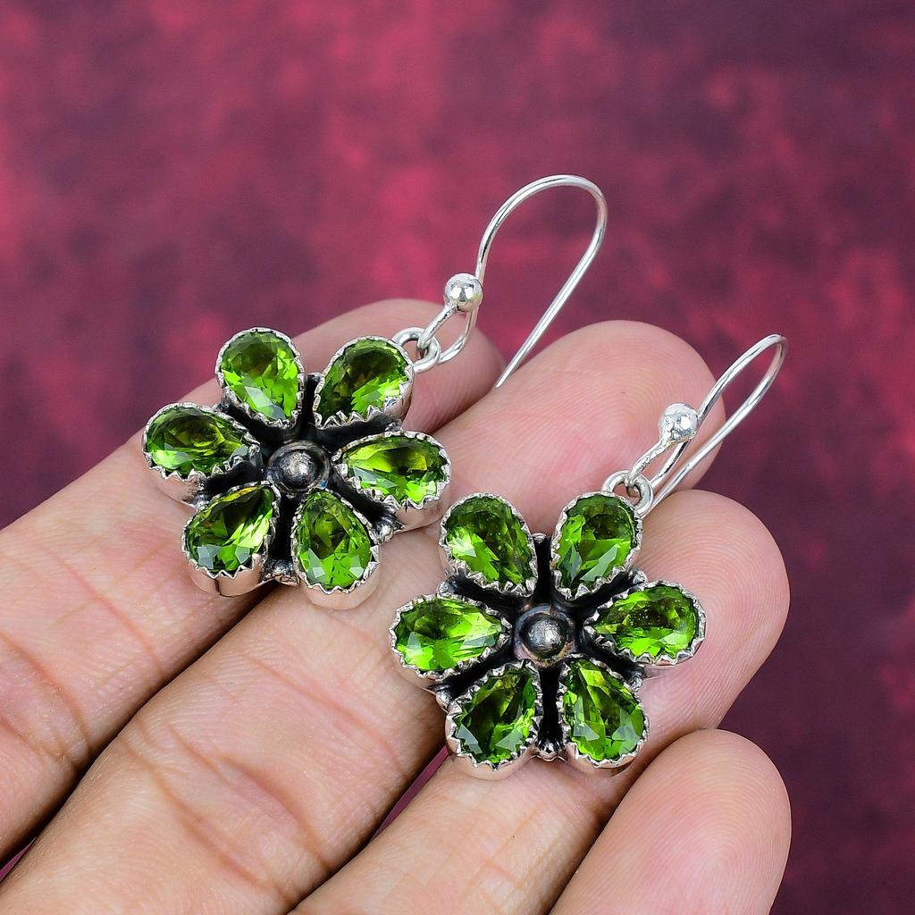 Peridot Earrings, Gemstone Handmade 925 Sterling Silver Earring Jewelry, For Thanksgiving