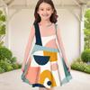 Little Girls Round Neck Sleeveless Geometric Printed A Line Flared Dress