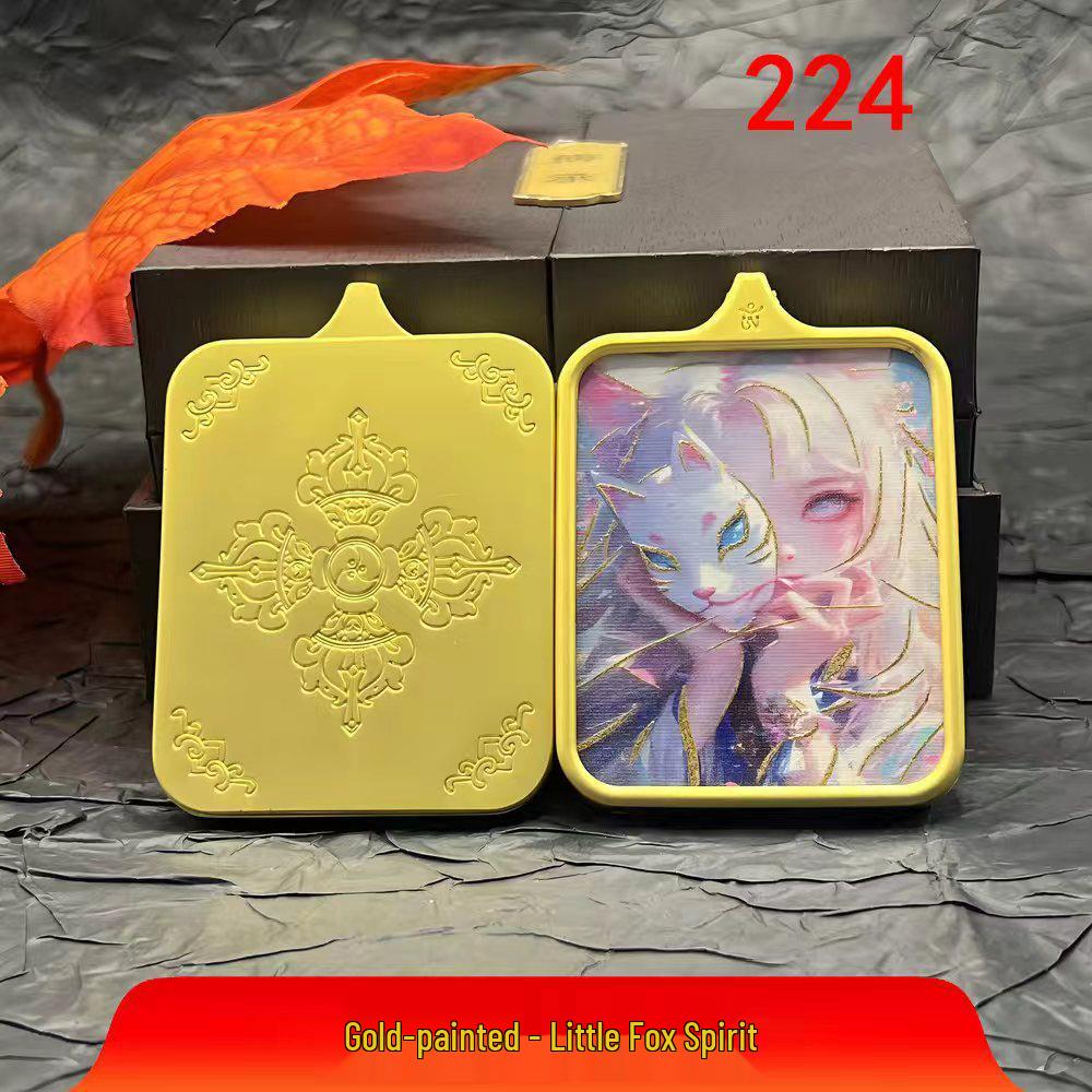 Hand-Painted Gold Nine-Tailed Fox Thangka Pendant Necklace