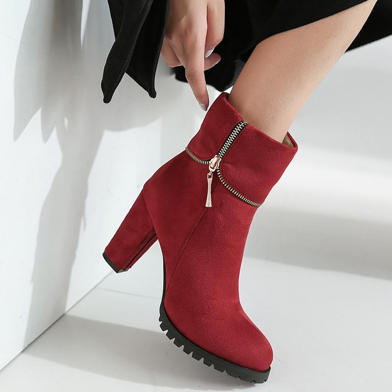 

Осенне-зимние новые замшевые короткие сапоги на высоком каблуке, женские простые ботинки на толстом каблуке