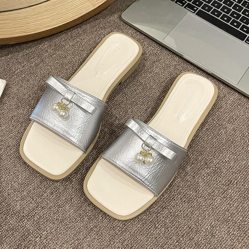 

Сказочный ветер прохладные тапочки 2025 лето новые классические прохладные тапочки элегантные, модные и удобные уличные тапочки на перемычке женские 40 серебряный