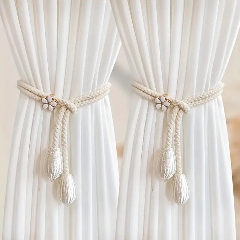 1 Adjustable Hand Braided Curtain Fasteners with Small Metal Drapes - No Punch Size Universal Elastic Curtain Strap