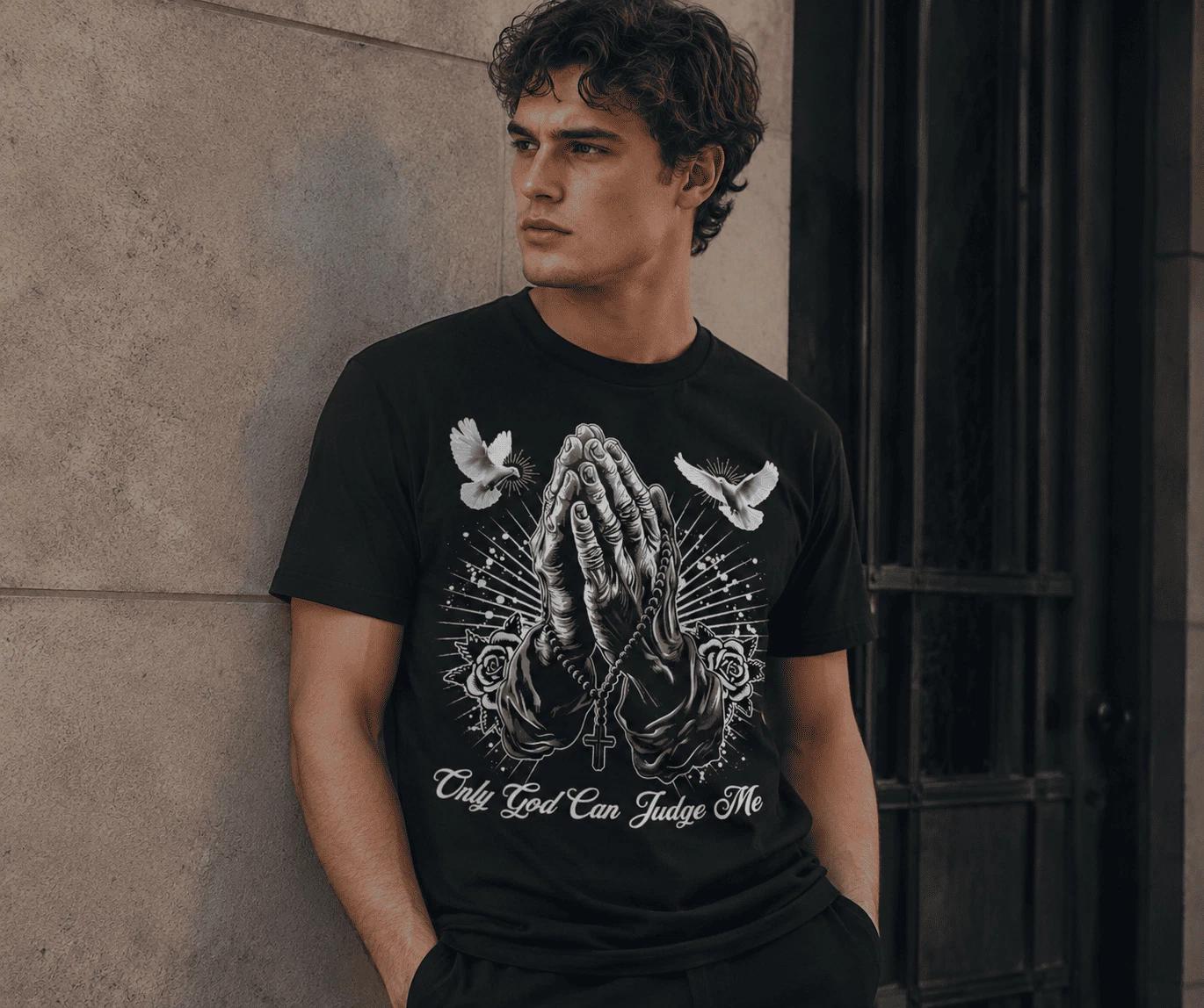 Only God Can Judge Me T-Shirt Chicano Prayer Hands Tattoo Dove Tee XL