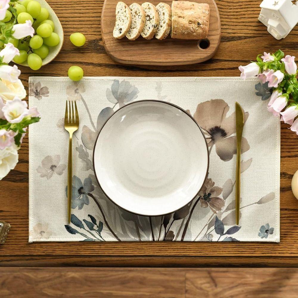 Heat Resistant Table Mat Anti Slip Tableware Pad Green Plants Linen Placemat  Table Decoration