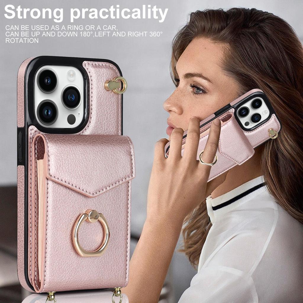 Crossbody Card Bag Wallet Ring Holder Kožené pouzdro pro iPhone 15 14 13 12 11 Pro Max XS MAX XR pro Samsung S23 S22 S21 S20 Ultra Plus A14 A13 A53 A54
