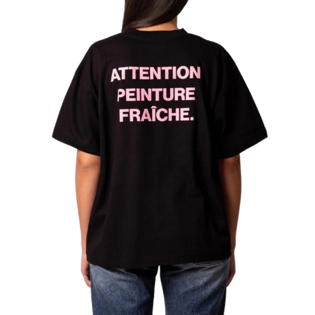 T-shirt Attention Peinture Fraîche Black Pink