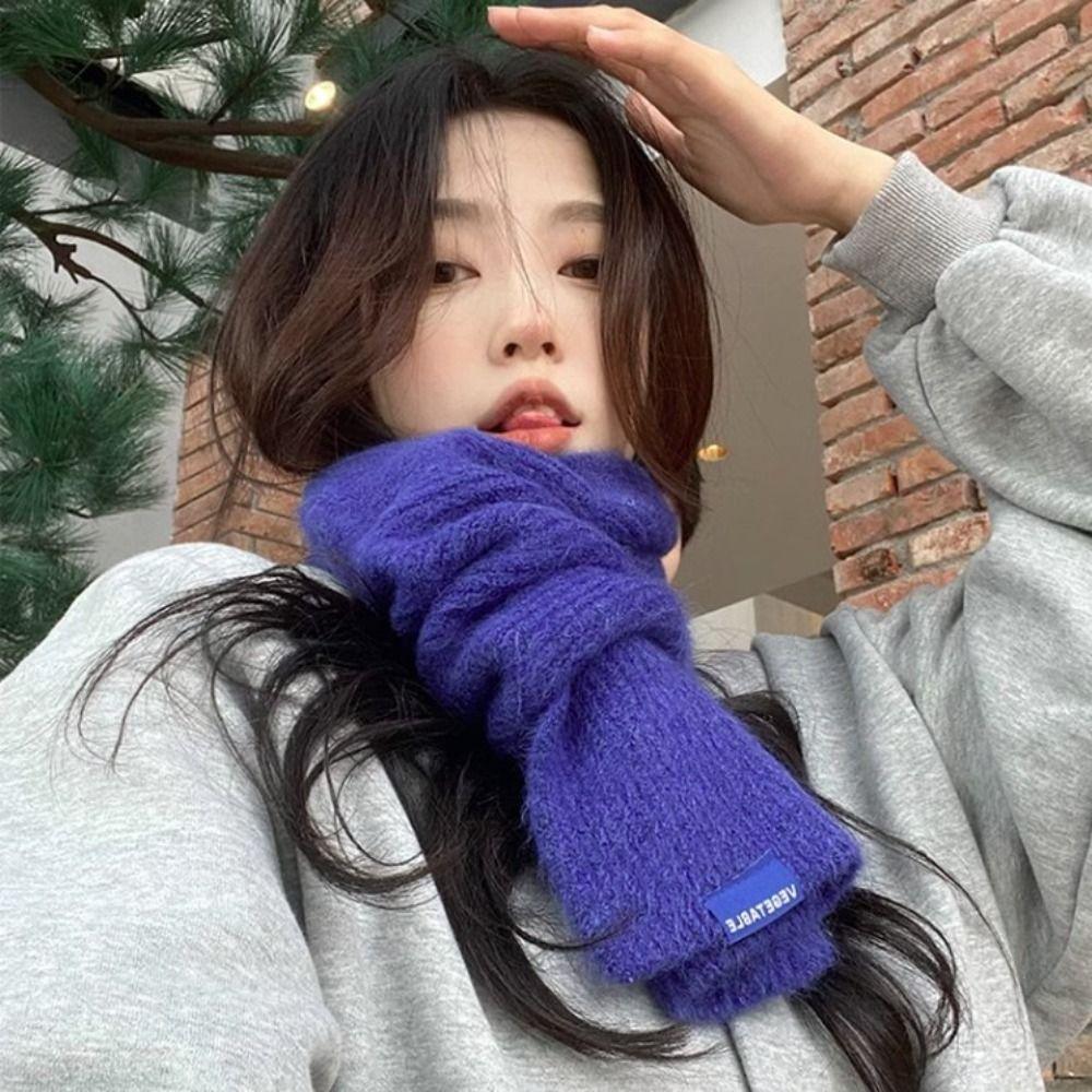 Solid Color Y2K Knitted Scarf Thicken Cross Woolen Scarf Fashion Winter Warm Scarf  Unisex