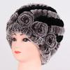Hot Sale Winter Women Flower Striped Natural Real Fur Hats Lady Warm Knit Genuine Rex Rabbit Fur Caps Outdoor Fur Beanies Hats