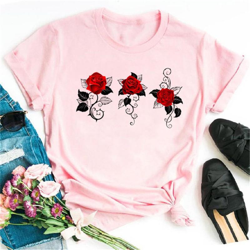 New Harajuku Women's T-shirt Fashion Creative Reose Musical Note Printed T Shirt Casual Shirt Short-sleeved Female Tshirt