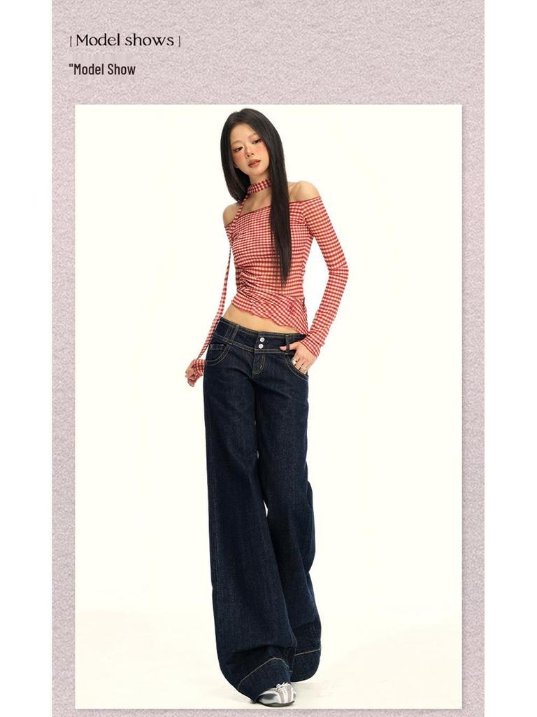 25. OOTD: Americké Retro Tmavě Modré Micro-Flare Volné Zeštíhlující Dlouhé Džíny