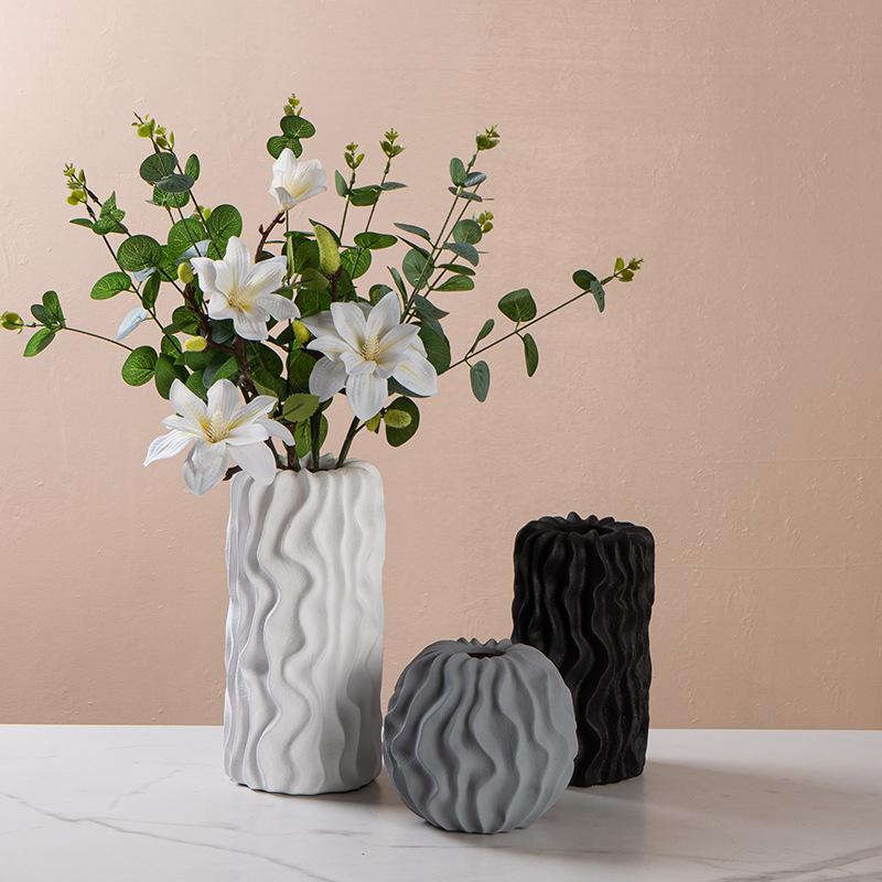 Irregularly Striped Ceramic Vase Wavy Pattern Flower Vase Flower Arrangement Accessories Terrarium Home Decoration Accessories