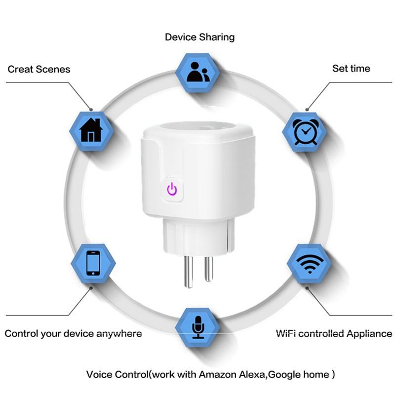 WiFi EU Smart Plug 16A 220V Adapter Wireless Remote Voice Control Power Monitor Timer Socket for Google Home Alexa