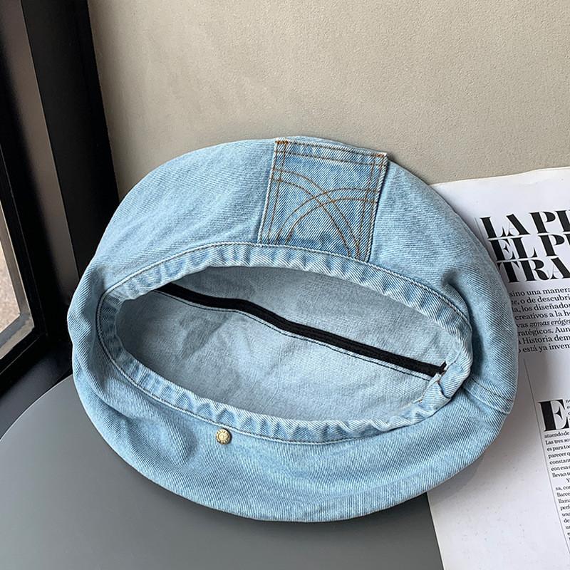 Washed Trendy Denim Beret Hat For Women And Men In Retro Design With Embroidery Unique