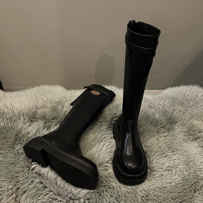 Elastic Boots Boots Women's Autumn 2025 New Fashion Versatile Retro Foreign Style Thick Bottom But Knee Skinny Boots Tide