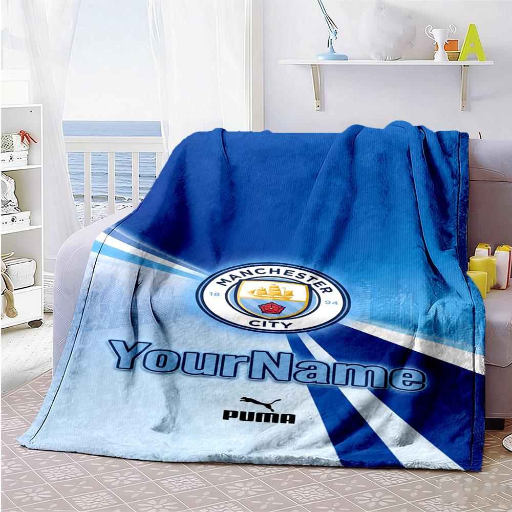 Manchester City Personalized Text Blanket Lightweight Personalized Blanket Durable Comfort Suitable for Couch Office Chair Livingroom Chair