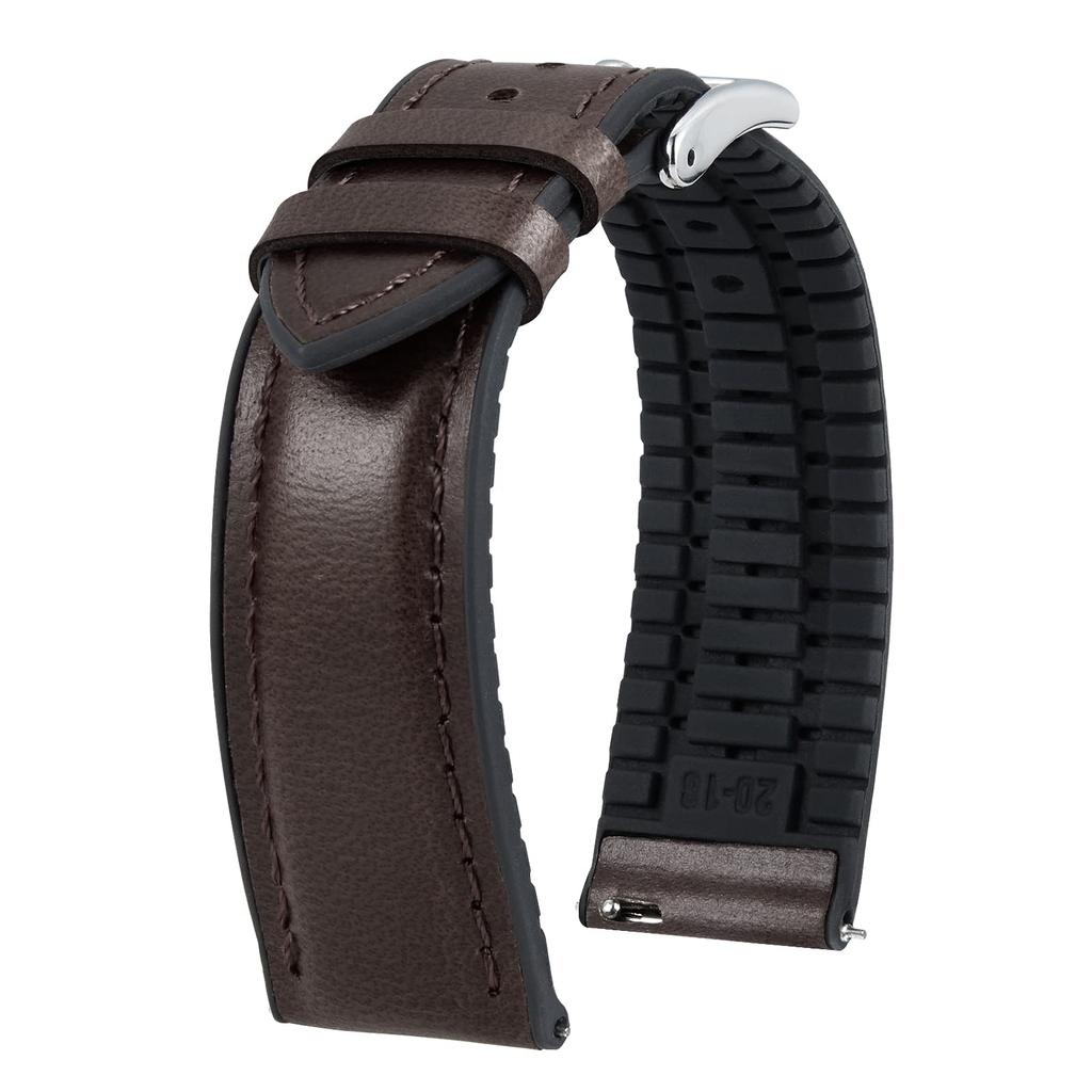 [BINLUN] Leather Watch Strap, Quick Release, Leather, Watch Band, Inner Silicone, Breathable,