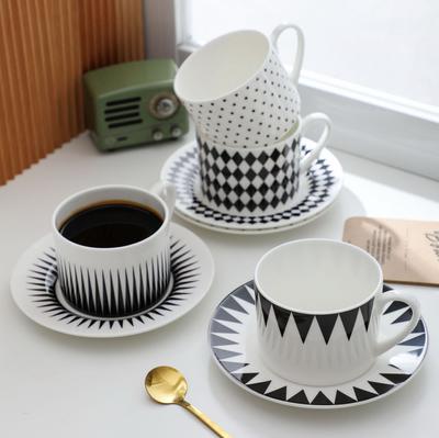 Simple Nordic Style Coffee Cup Geometric Pattern Ceramic Afternoon Tea Coffee Cup Flower Tea Cup