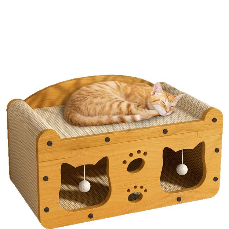 Vertical Cat Scratching Post and Bed - Wear-Resistant, All-Season Cat Claw Board & Winter Cat House with Toy