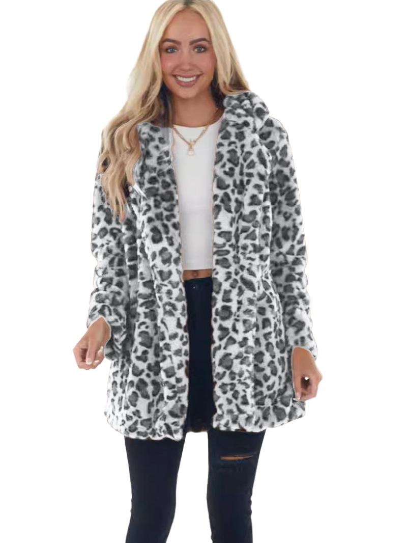 

2025 Autumn/Winter Leopard Print Women s Faux Fur Coat with Pockets 4XL