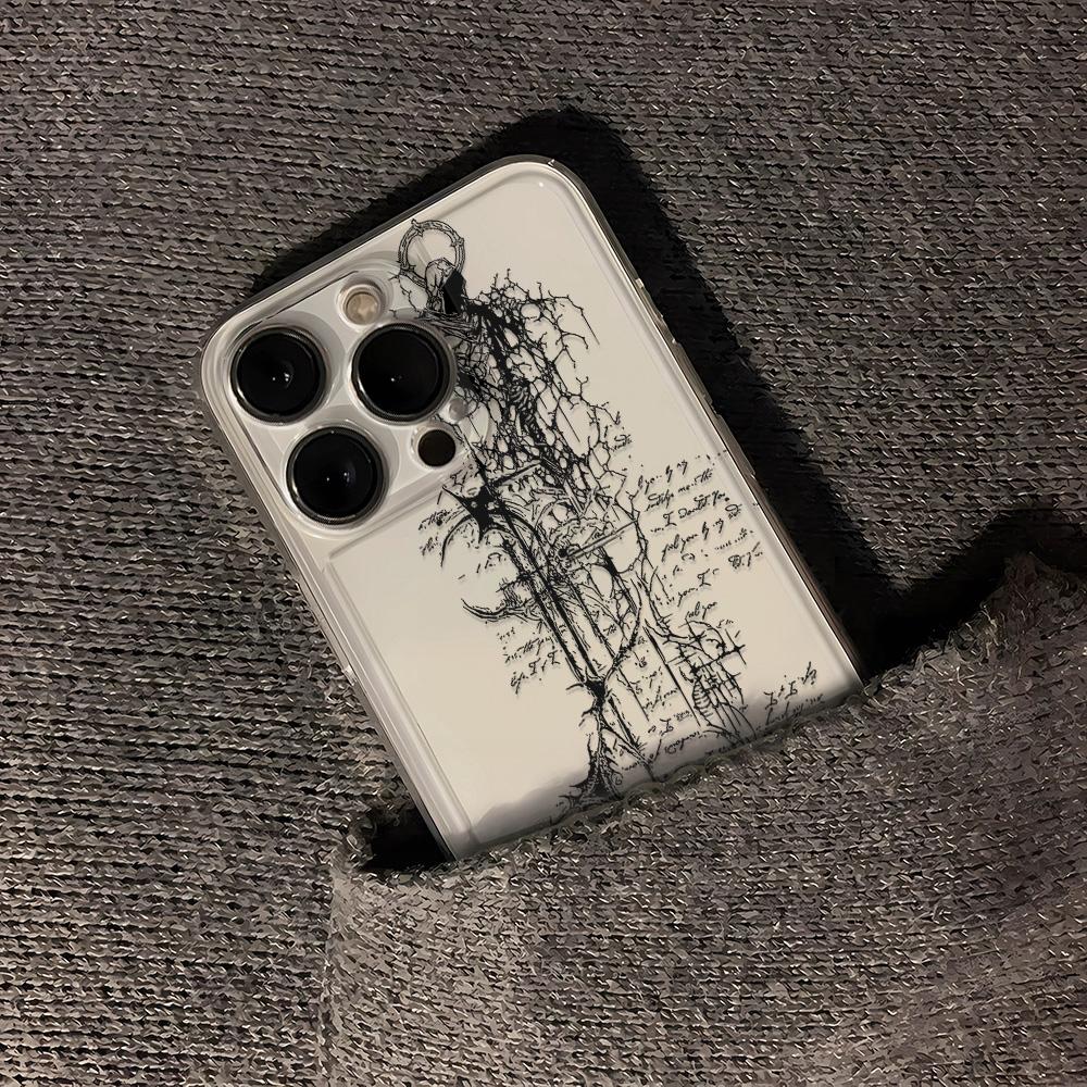 Gothic Dark Sketch Text Print Clear Phone Case for iPhone 17 16 15 14 13 12 11 16E Series Pro Max Plus Double Layer Protection