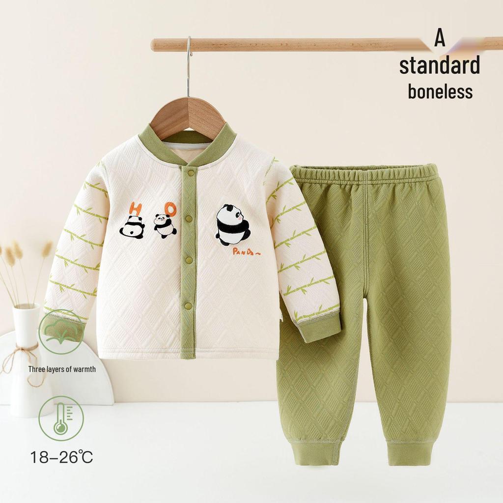 Children's Quilted Warm Underwear Set – Thick 2-Piece for Baby, Spring & Autumn.