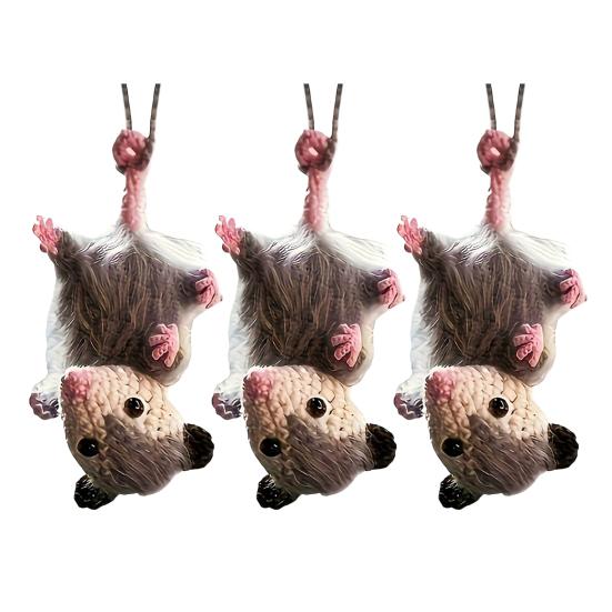 2D Flat Acrylic Opossum Car Rear Mirror Charm Cute Animal Christmas Tree Hanging Ornament