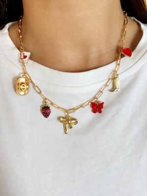Creative Stainless Steel Bow Strawberry Pendanta Pendant Necklace For Women Charms Dainty Jewel