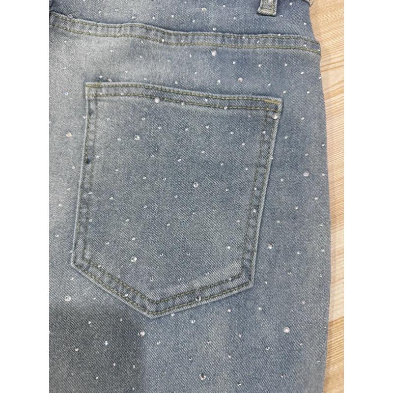 Shiny Rhinestone Jeans Pants Sexy Women High Waist Elegant Night Club Diamonds Denim Straight Trousers
