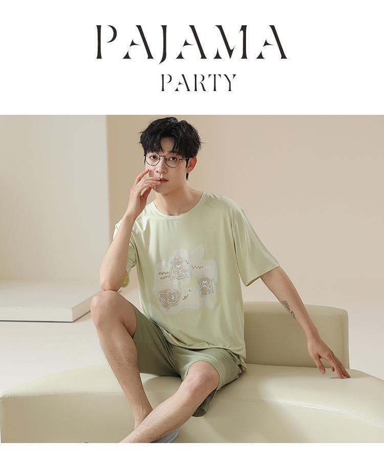 Men's Modal Short Sleeve Pajama Set - Lightweight Summer Loungwear, Loose Fit, Plus Size 200 Jin