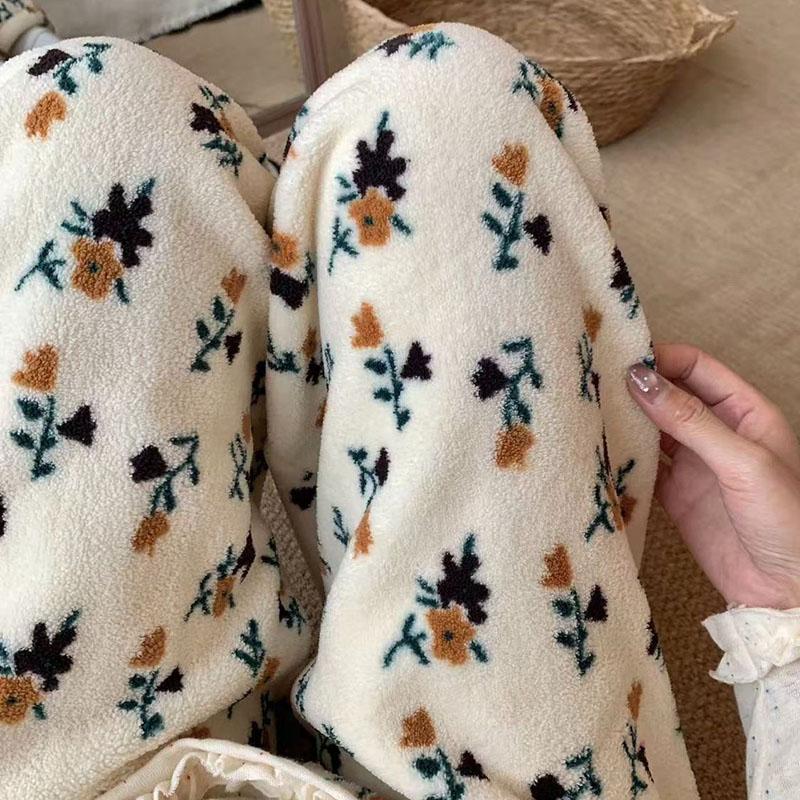 Hosen für Damen Übergröße Verdickt Dehnbar Elastisch Hoher Bund Lange Hosen Fleece Lässig Weiter Beinschnitt Pyjamahose
