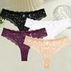 FINETOO 4Pcs Women Lace Floral Underwear Sexy Hollow Out Thongs Breathable Low Waist Panties Girls Invisible Stretchy Lingerie