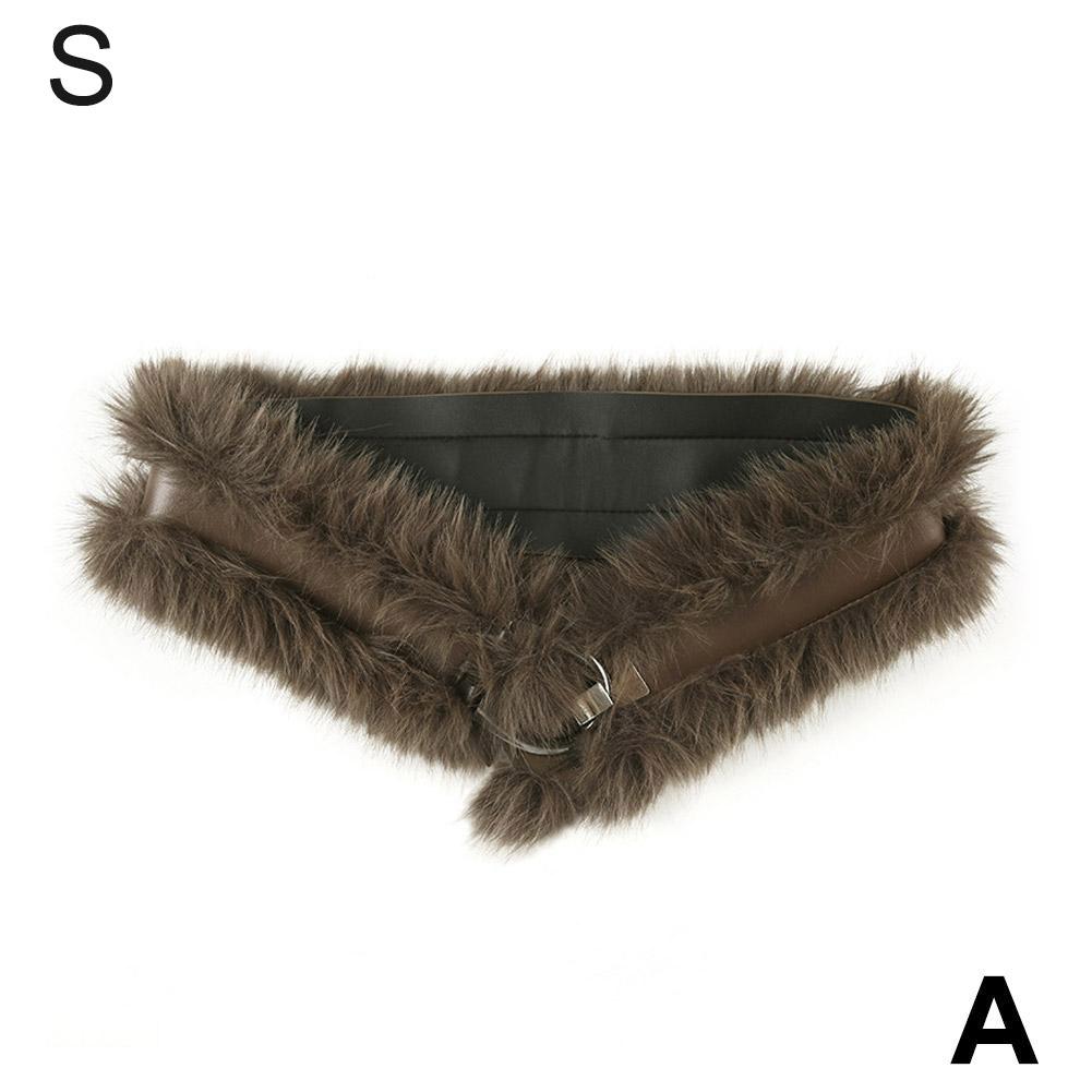 Vintage Furry Design Leather Patchwork Belt Niche Style Waistband Corset P4H7