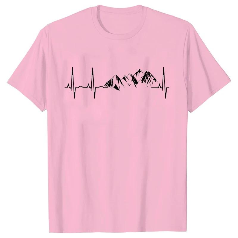 Men's T-shirt Novelty Mountain Heartbeat Pulse Line Tees Climbing Hiking Graphic Y2k Tops Casual Short Sleeve Clothing
