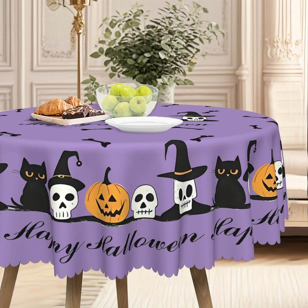 1 Lila Grimasse Kürbis Tischdecke, Schwarze Katze Totenkopf, Geeignet für den 5. Mai Tag der Toten Tisch Tischdecke