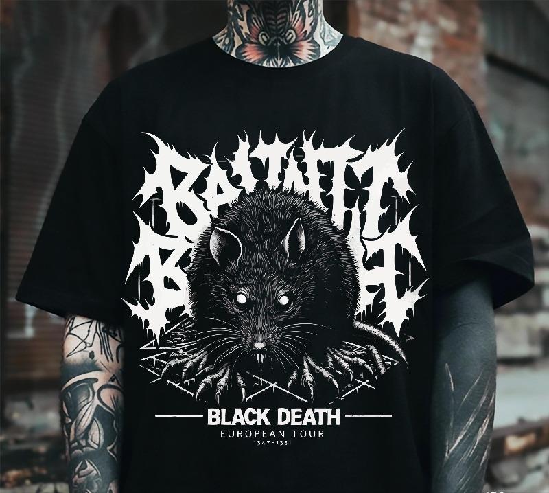 

Black Death Rat T-Shirt, Gothic Grunge Horror, Dark Academia Summer Men s and Women s Loose and Breathable T-shirt Top S разноцветный