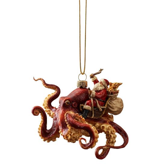 Christmas Octopus Ornament Coastal Holiday Hanging Decoration 2D Acrylic Deep Sea Xmas Tree Ornament Nautical Gift for Ocean Lovers