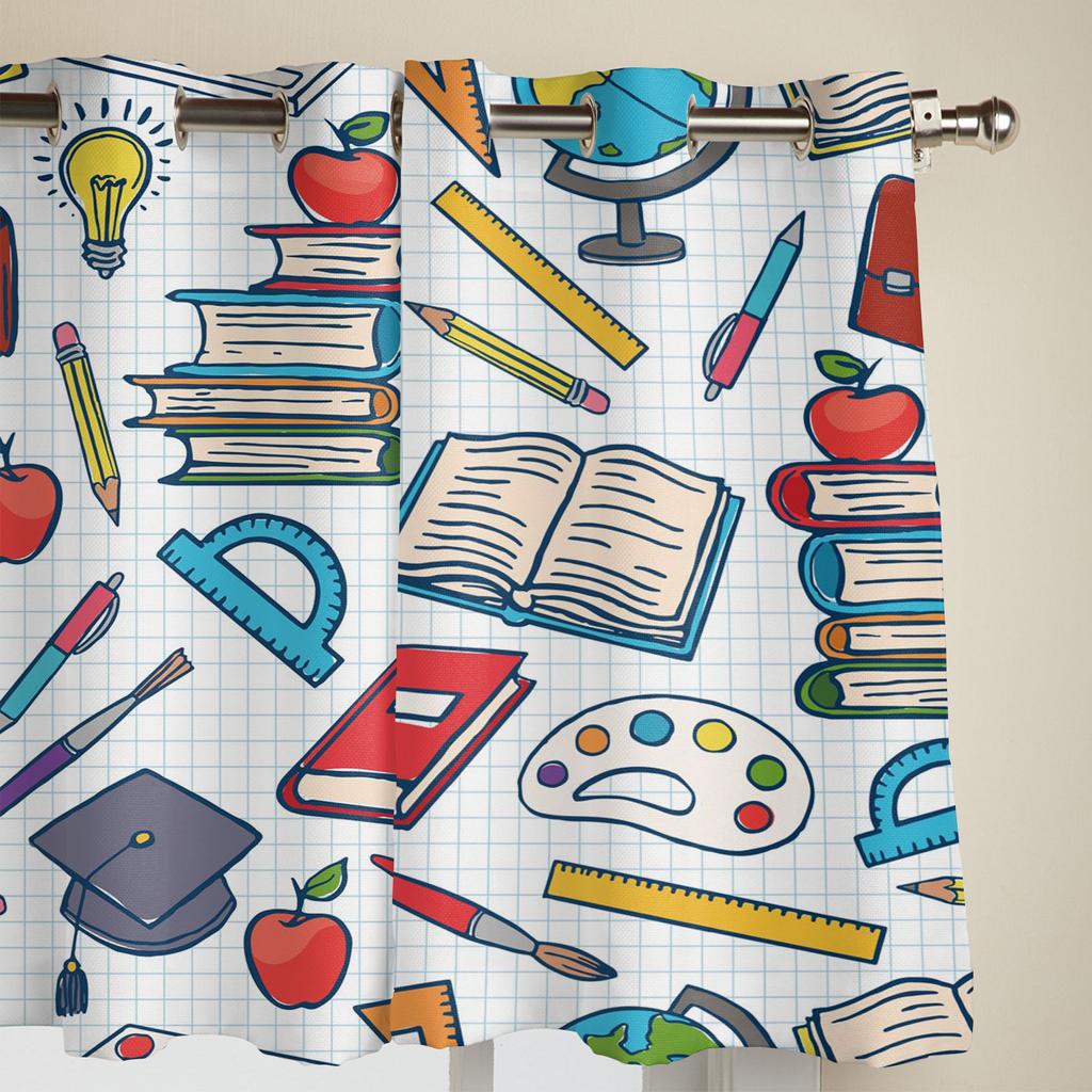 Zasłony okienne do salonu Książka Długopis Artykuły papiernicze Linijka Pędzel Globus Zasłony do pokoju dziecięcego Kuchnia Dekoracje Rolety Zasłony