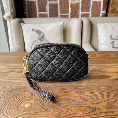 Fashionable Soft Leather Diamond Circle Bag Double Layer Women's Bag New Fashionable Clutch Chain Crossbody Bag