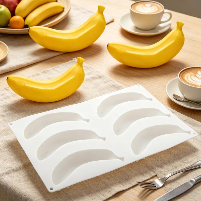 6-Cavity Banana Mousse Cake Silicone Mold Chocolate Pudding Dessert French Pastry Baking Mold Creative DIY Candle Mold