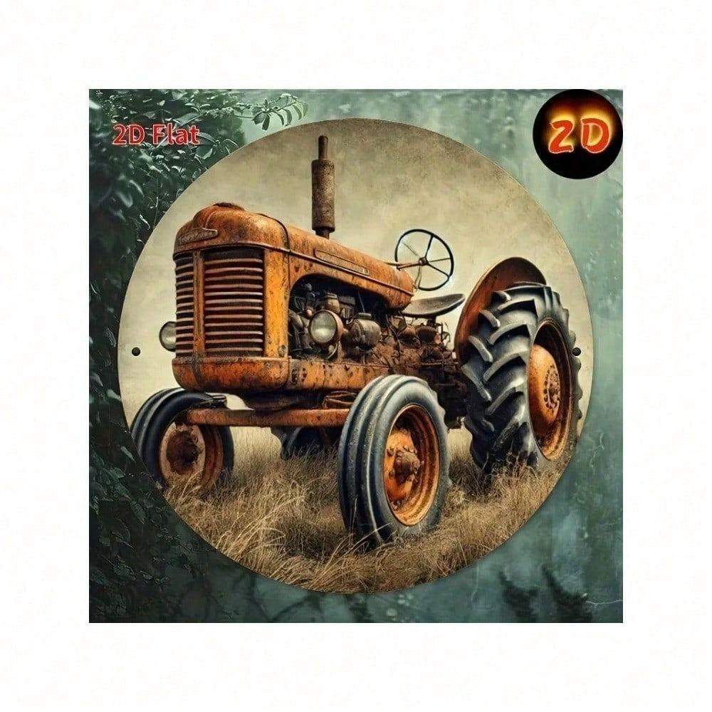 Vintage Round Metal Wall Art Retro Truck Decor for Cafe Bar Home