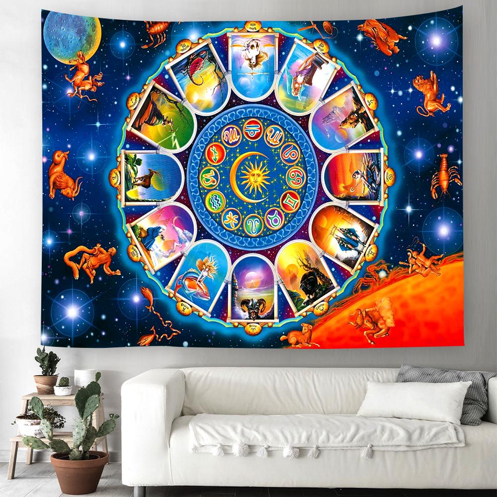 Zodiac Tarot Tapiserie Magic Array Tapiserie suspendată pe perete Decorare vrăjitorie mistică Decor hippie boem pentru dormitor