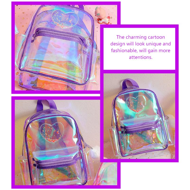 CALLARON Clear Heart PVC Transparent Backpack for x x Lightweight and Perfect for Field and Concerts Kids' Backpack, Pattern, Material, Girls, 4"